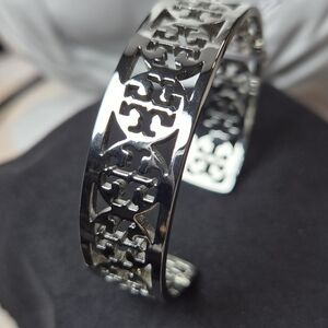 Tory Burch Silver Cuff Bracelet – Logo Cutout